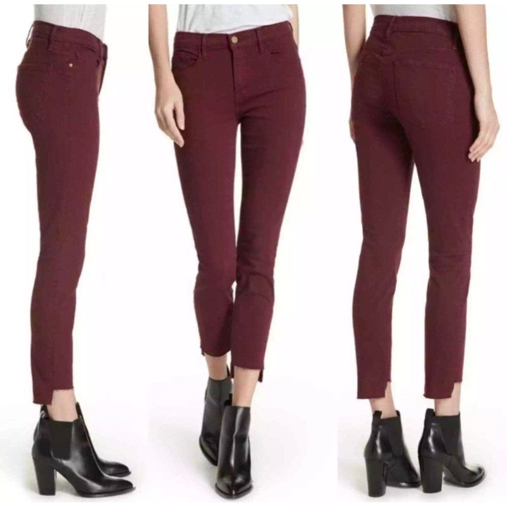Frame Denim Le Skinny de Jeanne Step‎ Hem Pinot Burgundy Jeans Size 29